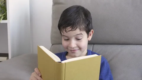 Reading book while sitting on couch Vidéo 250765342