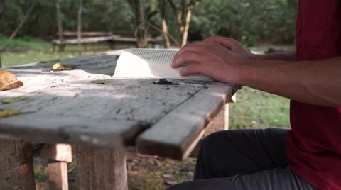 Reading book on wooden table Stock Footage 67359929