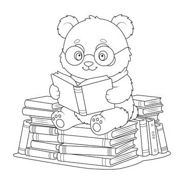 Reading books cute smart student bear character wearing glasses panda vecto.. Stock Illustration