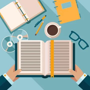 Reading books on desktop Stock Illustration