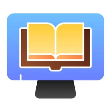 Reading books on pc flat icon. Book on computer color icons in trendy flat style Illustrazione stock
