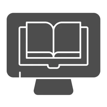 Reading books on pc solid icon. Book on computer vector illustration isolated on Stock Illustration