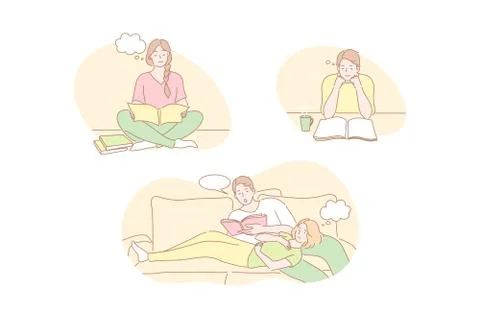 Reading books, study, learning, education set concept Stock Illustration