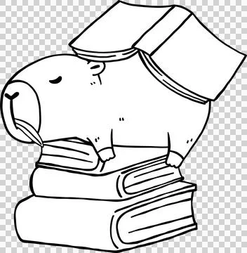 Reading Capybara Sleeping on stack books, Animal Bookish Outine Hand Drawn.. Stock Illustration