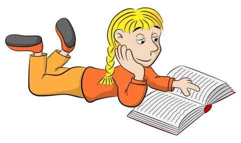 Reading child lying on the ground Stock Illustration