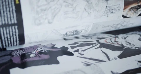 Reading comic book Batman Joker Dark Knight DC graphic novel Stock Footage 128615760