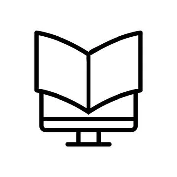 Reading on the computer icon vector outline illustration Illustrazione stock