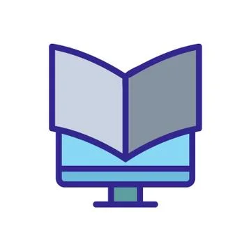 Reading on the computer icon vector outline illustration Illustrazione stock