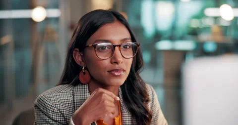 Reading, computer or woman in office with thinking, draft edit or source Stock Footage 327198005