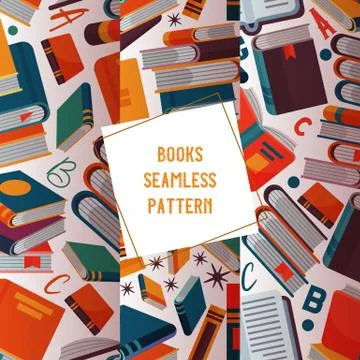 Reading concept seamless pattern vector illustration. Pile of books and flying 스톡 일러스트