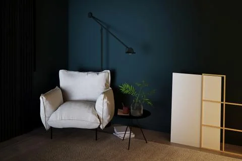 Reading corner with white canvas in modern interior design style Stock Illustration