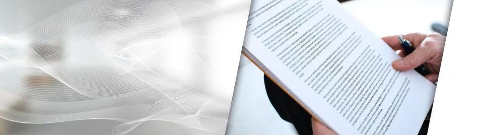 Reading documents (Lorem Ipsum Text); panoramic banner 스톡 사진