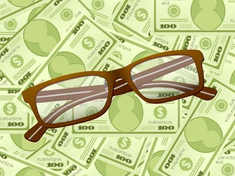 Reading glasses on dollar background Stock Illustration