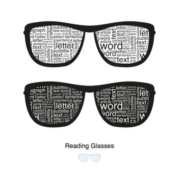 Reading Glasses. The text inside the eyeglass frames Illustrazione stock