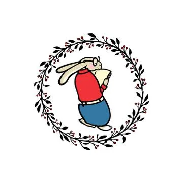 Reading hare emblem Stock Illustration