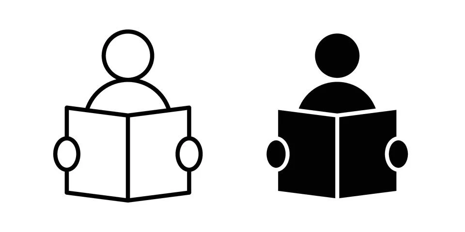 Reading icon linear versions pack on white background Stock Illustration