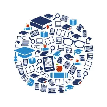 Reading icons in circle Stock Illustration
