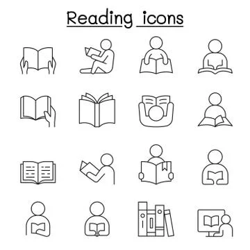 Reading icons set in thin line style Stock-Illustration