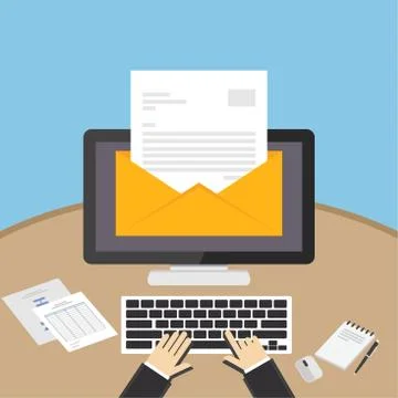 Reading inbox email. Business e-mail. Email inbox concept. Stock Illustration