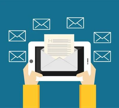 Reading inbox message. Sending and receiving messages from mobile phone or ta Stock Illustration