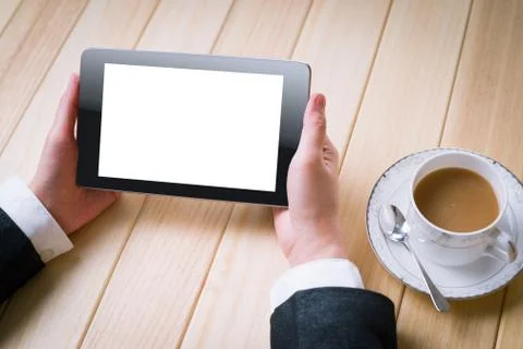 Reading information with tablet pc Stock Photos