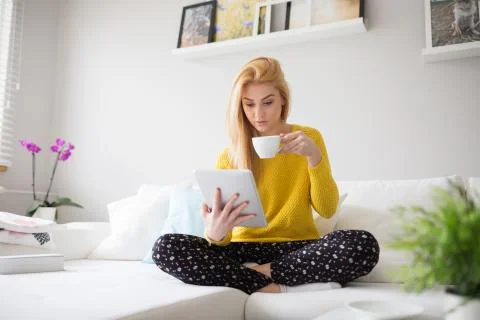 Reading an interesting article Stock Photos