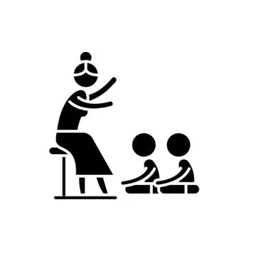 Reading in kindergarten black icon, vector sign on isolated background. Reading 스톡 일러스트