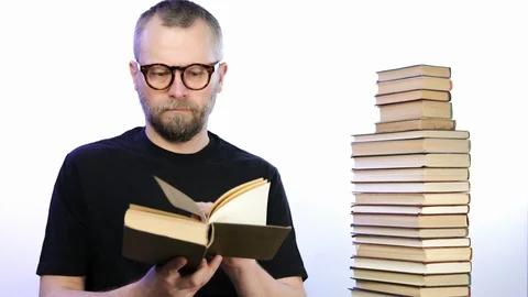 Reading a large number of books during the quarantine. Stock Footage 129293457