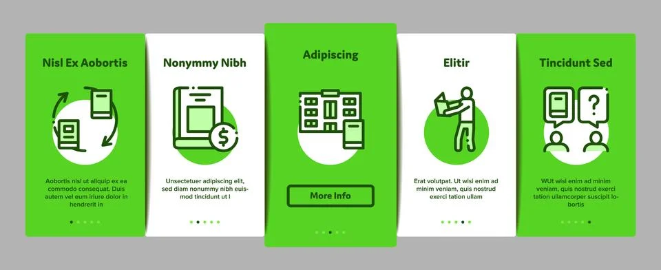 Reading Library Book Onboarding Elements Icons Set Vector Illustrazione stock
