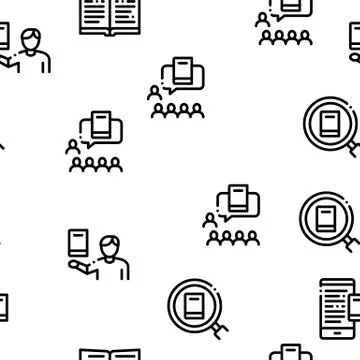 Reading Library Book Seamless Pattern Vector Illustrazione stock