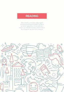 Reading - line design brochure poster template A4 Stock Illustration