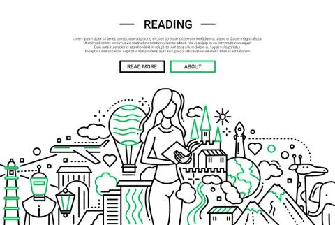 Reading - line design website banner Stock Illustration