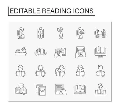 Reading line icons set Stock Illustration