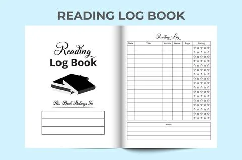 Reading log book KDP interior. Book reading notebook and reader expression tr Stock Illustration