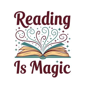 Reading Is Magic With An Open Book And Colorful Swirls tshirt design Stock Illustration