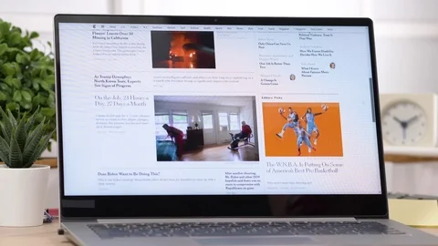 Reading The News on a Laptop Computer Stock Footage 115359764