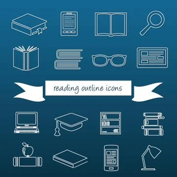 Reading outline icons Stock Illustration