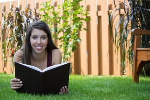 Reading outside - copyspace Stock Photos