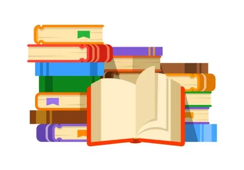 Reading paper books vector flat illustration Stock Illustration