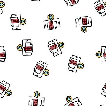Reading pdf file on mobile phone vector seamless pattern Illustrazione stock