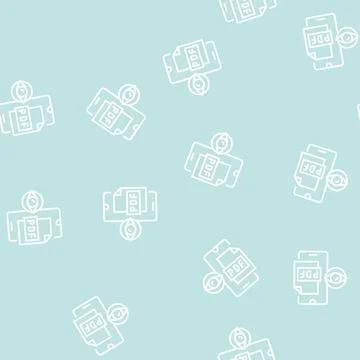 Reading pdf file on mobile phone line seamless pattern Illustrazione stock