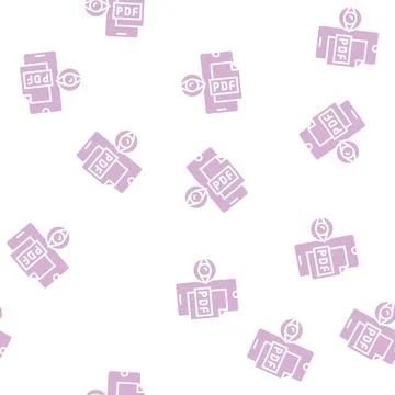 Reading pdf file on mobile phone glyph seamless pattern Illustrazione stock