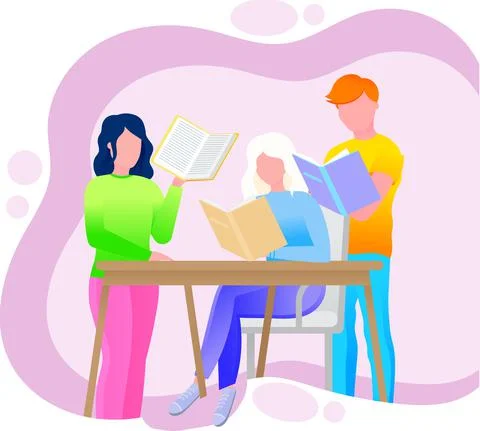 Reading people flat character set with books magazines literature isolated Stockillustratie