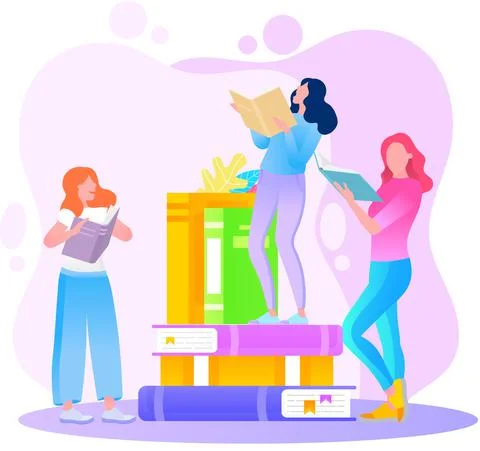 Reading people flat character set with books magazines literature isolated 库存插图