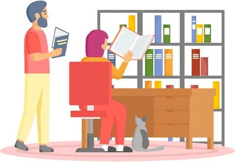 Reading people flat character set with books magazines literature isolated Stockillustratie