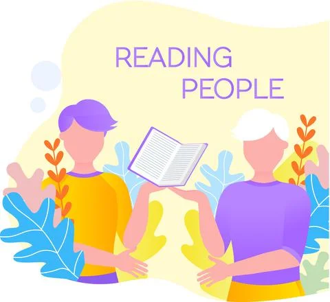 Reading people flat character set with books magazines literature isolated Stockillustratie