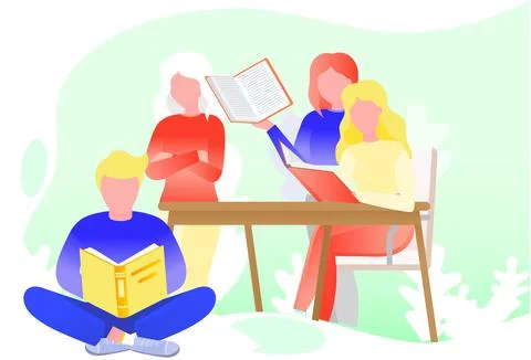 Reading people flat character set with books magazines literature isolated Stockillustratie