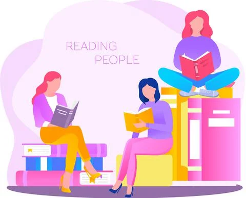 Reading people flat character set with books magazines literature isolated 库存插图
