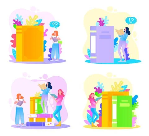 Reading people flat character set with books magazines literature isolated Stock-Illustration