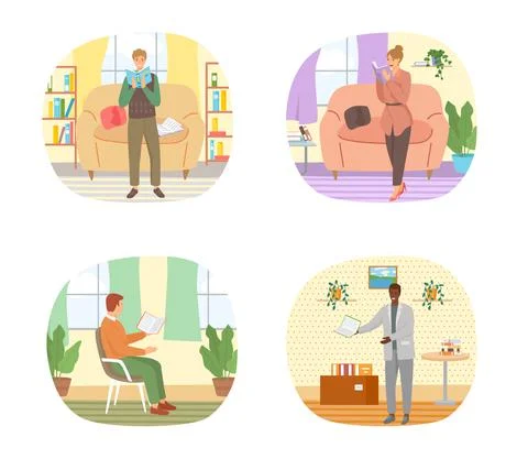 Reading people flat character set with books magazines literature isolated 库存插图